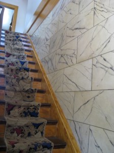 Staircase leading up to rooms and theatre